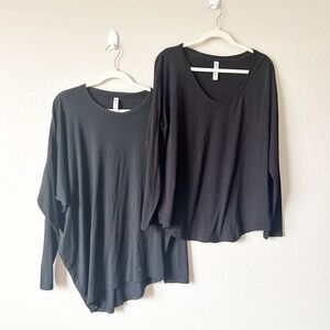 Athleta Womens Bundle Lot (2) Black Lounge Basic Long Sleeve Tops Size L